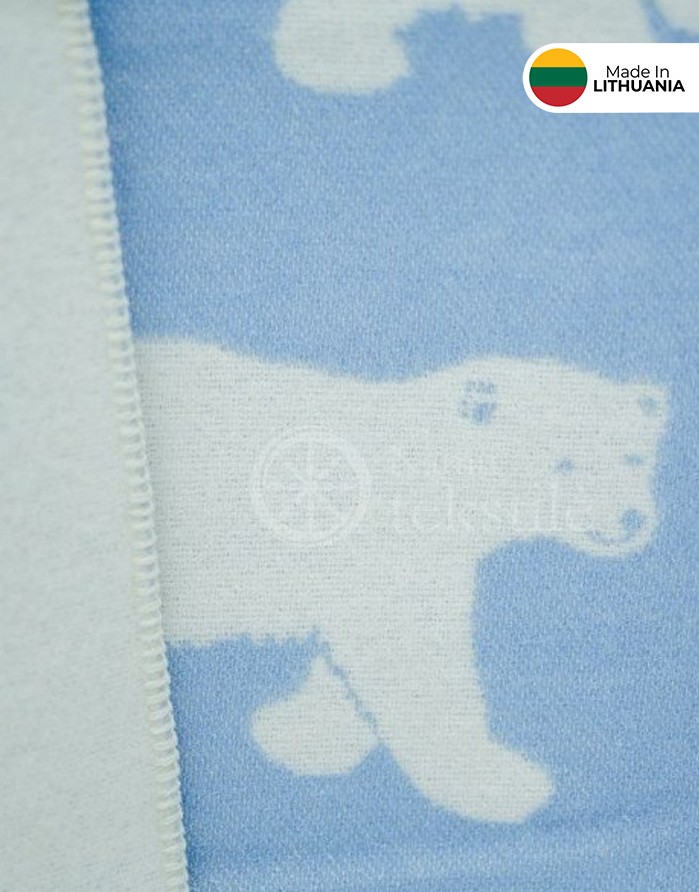 Natural wool blanket "Bears Blue" 130x200 cm