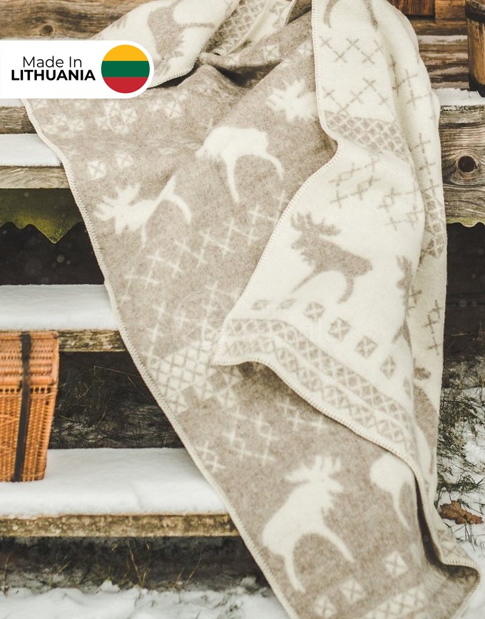Natural wool blanket "Moose Beige" 130x200 cm