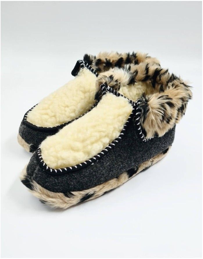 Natural wool slippers "Wild Leopard"