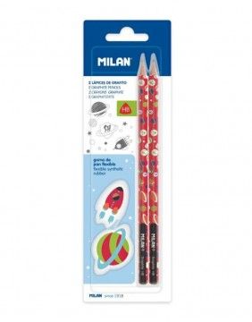 Graphite pencil HB 2pcs with 2 erasers, Super Heroes Green