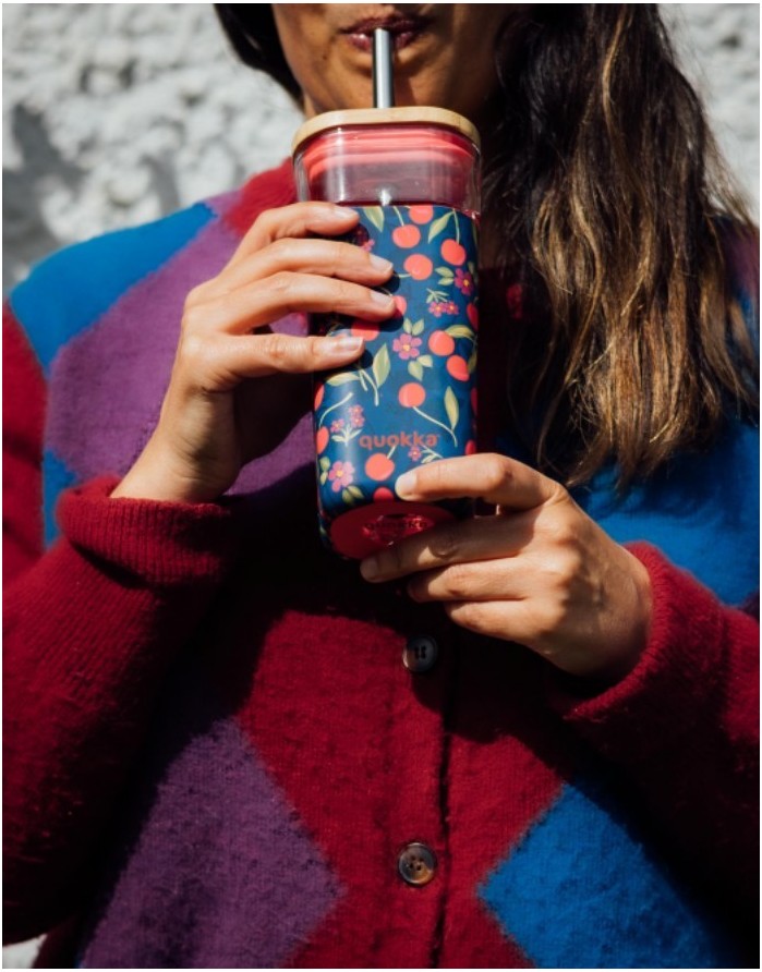Glass with straw "Cherry Candy", 540 ml