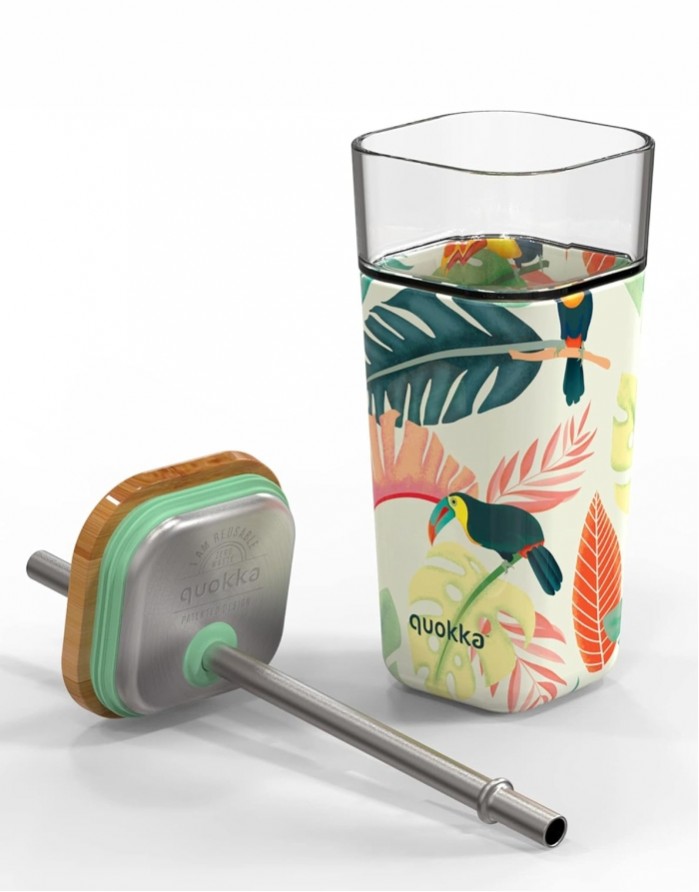 Stiklinė su šiaudeliu "Tropical Toucans", 540 ml