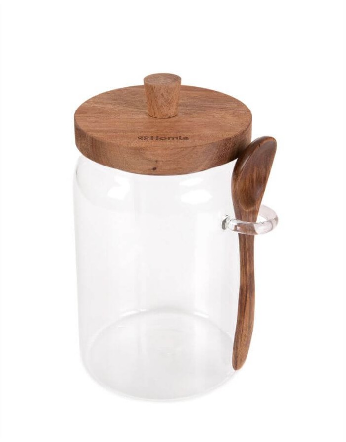 Glass container with spoon "CARLOS"