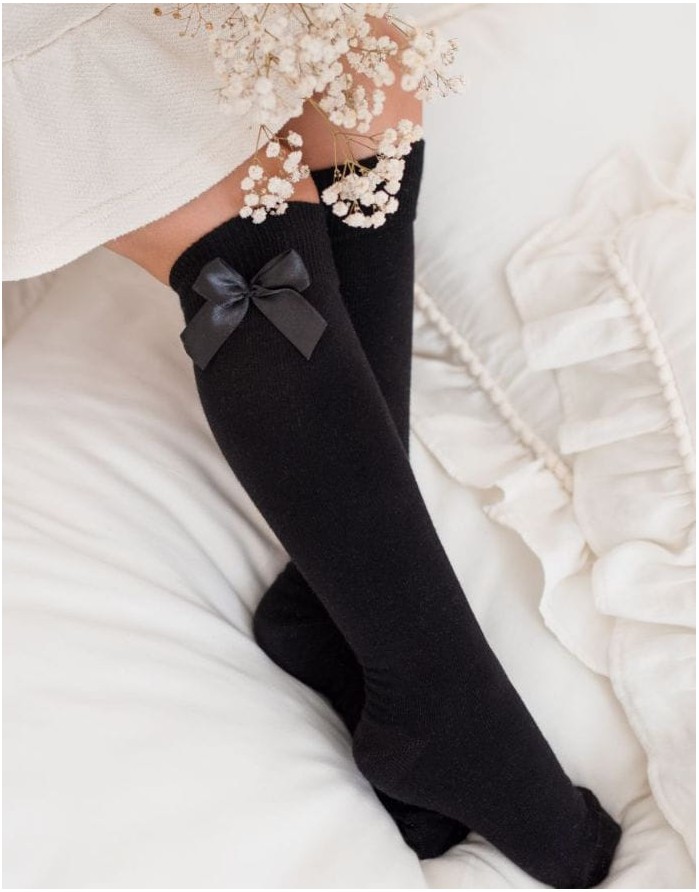 Vaikiškos kojinės "Cotton Knee With a Bow" Black