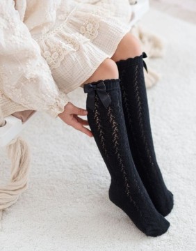 Vaikiškos kojinės "Openwork Knee With a Bow" Black