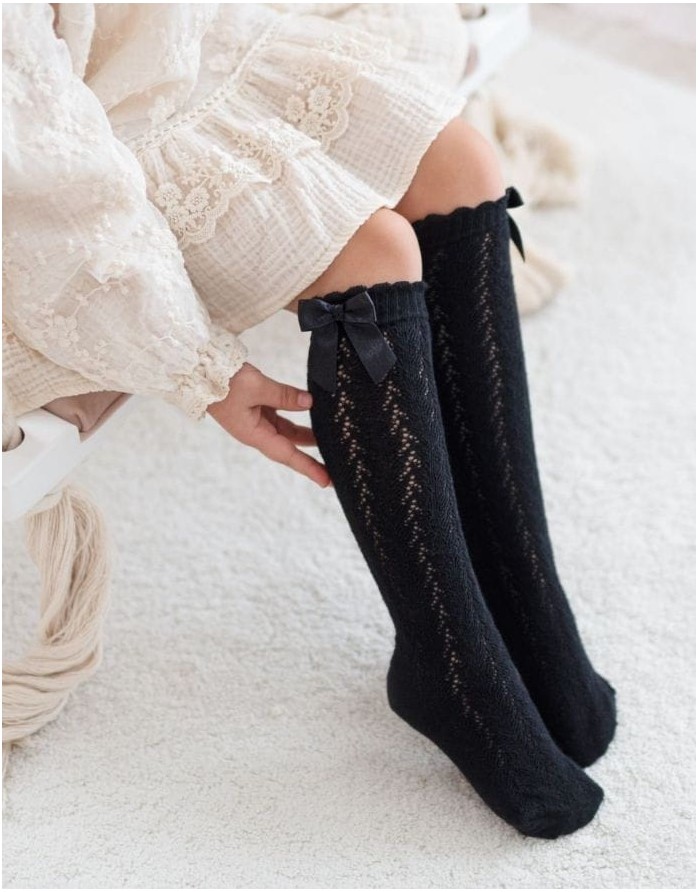 Vaikiškos kojinės "Openwork Knee With a Bow" Black