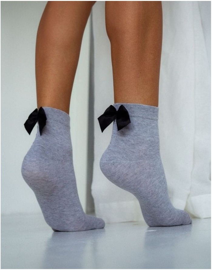 Sieviešu zeķes "Cotton With a Bow Black" Light Melange