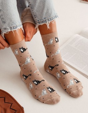 Women's socks "Cats & Dots Beige"