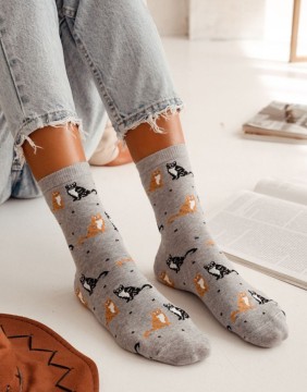 Sieviešu zeķes "Cats & Dots Grey"