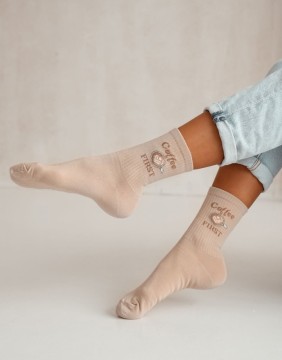 Women's socks "Coffee first Beige"