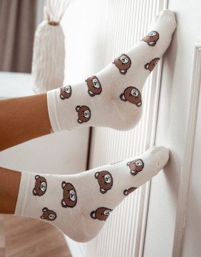 Women's socks "Teddy Pattern White"