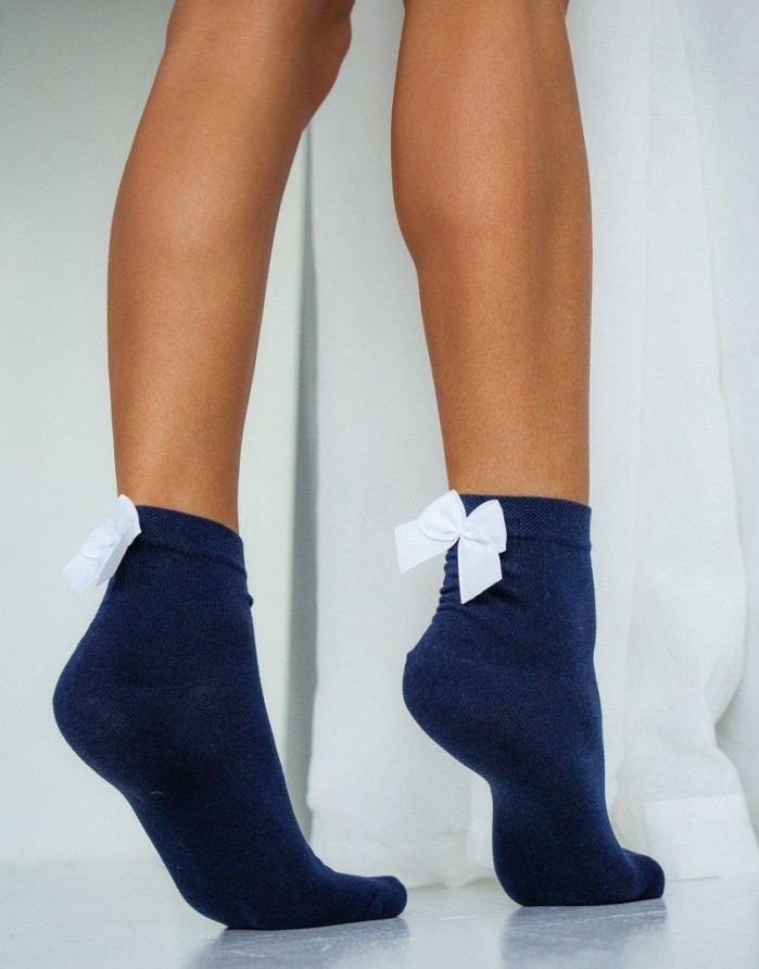 Women's socks "Cotton With a Bow White" Blue