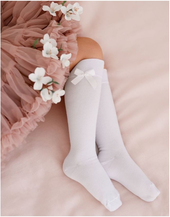 Bērnu zeķes "Cotton Knee With a Bow" White2