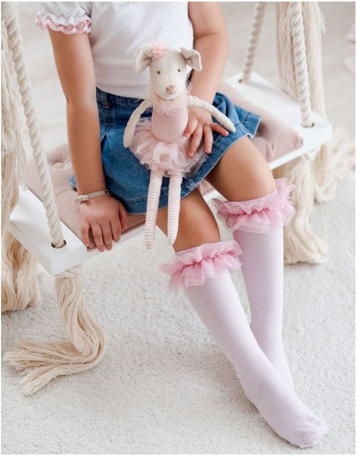 Children's socks "Tulle Knee"  Powder Pink