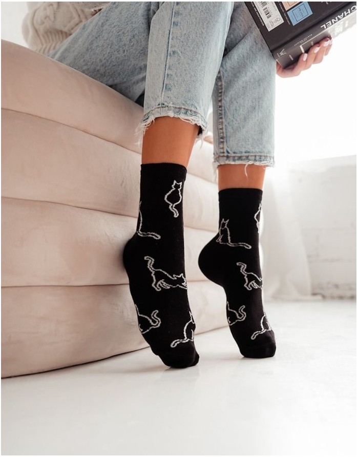 Sieviešu zeķes "Cat Contours" Black