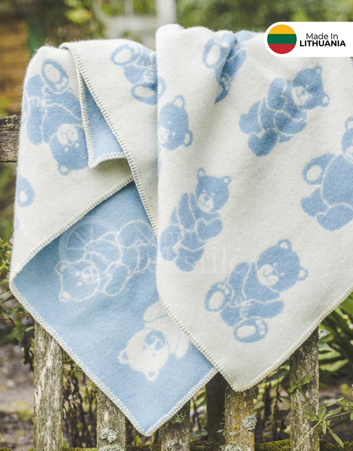 Bērnu vilnas pleds "Bear Blue" 90x130 cm