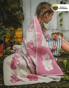 Детский шерстяной плед "Bear Pink" 90x130 см