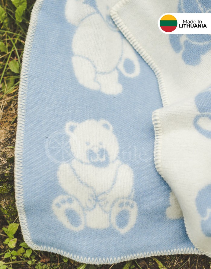 Children's Woolen Plaid "Bear Blue" 90x130 cm