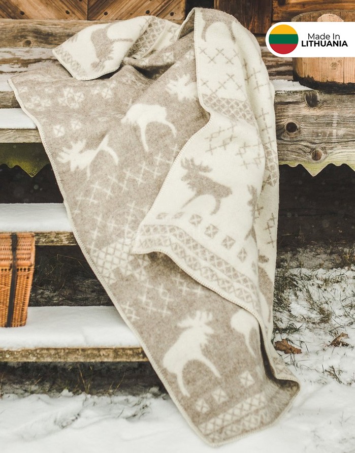 Dabīgas vilnas sega "Moose Beige" 130x200 cm