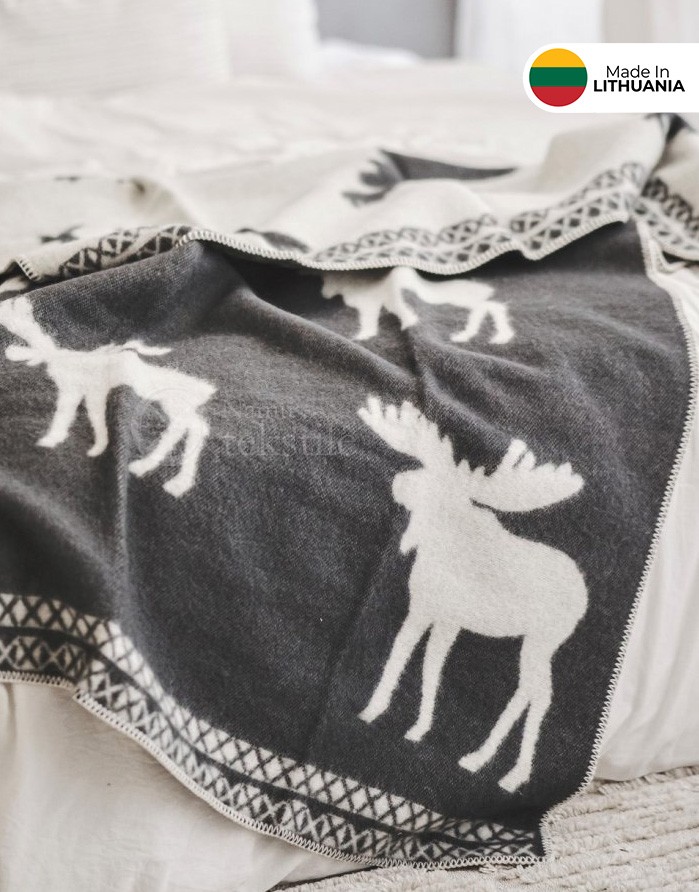 Одеяло из натуральной шерсти "Solid Moose Black" 130x200 cm