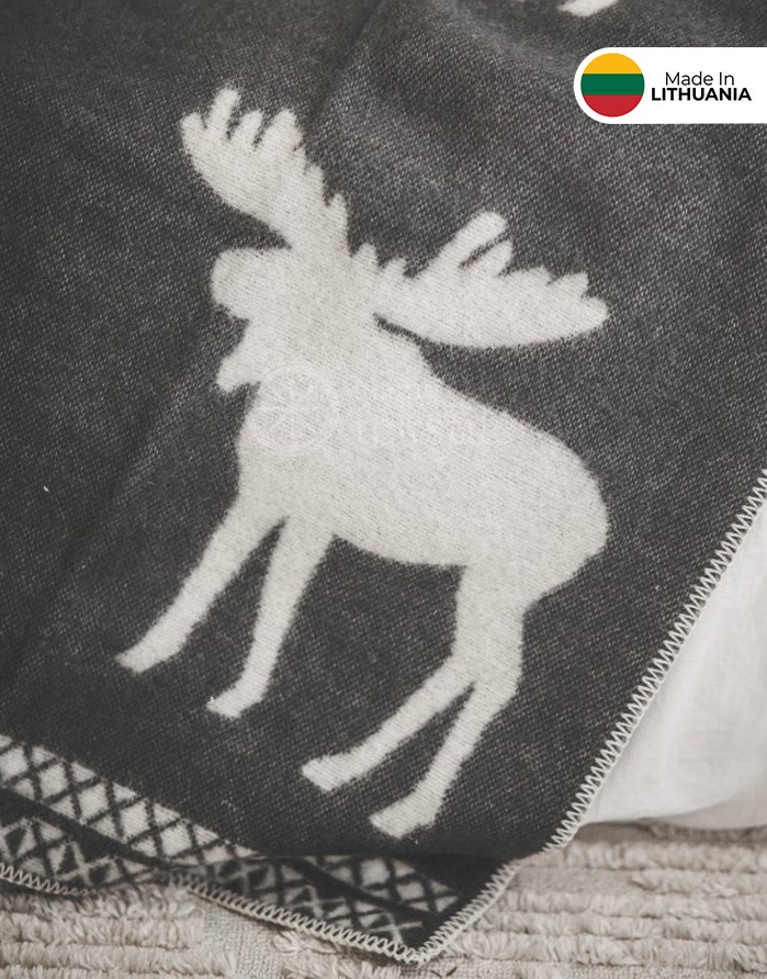 Dabīgas vilnas sega "Solid Moose Black" 130x200 cm