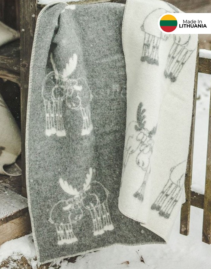 Natural wool blanket "A pair of Moose Grey" 130x200 cm