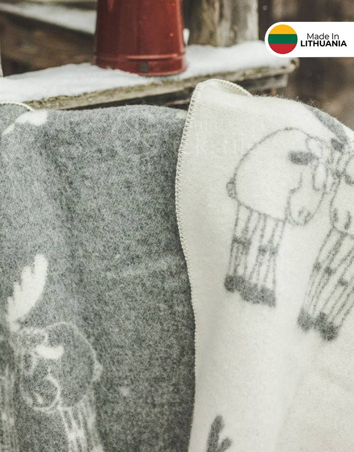 Dabīgas vilnas sega "A pair of Moose Grey" 130x200 cm