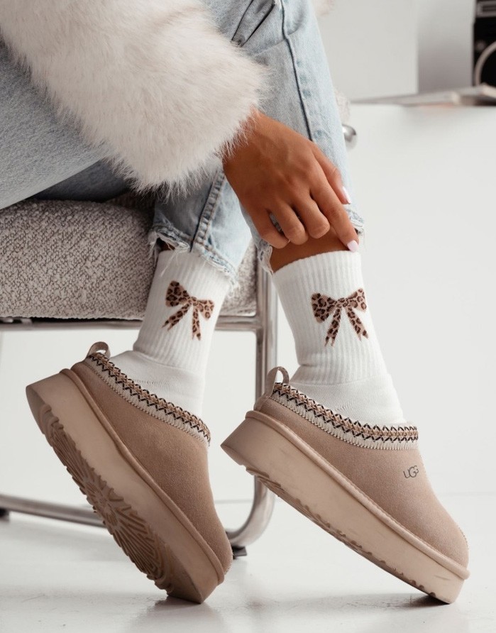 Women's socks "Terry Mottled bow" Cream