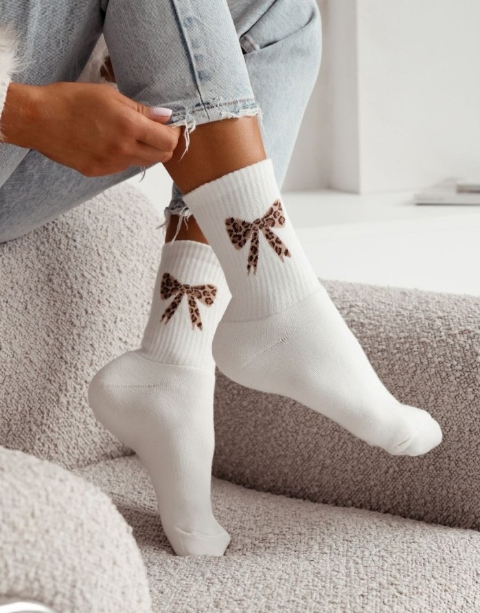 Women's socks "Terry Mottled bow" Cream