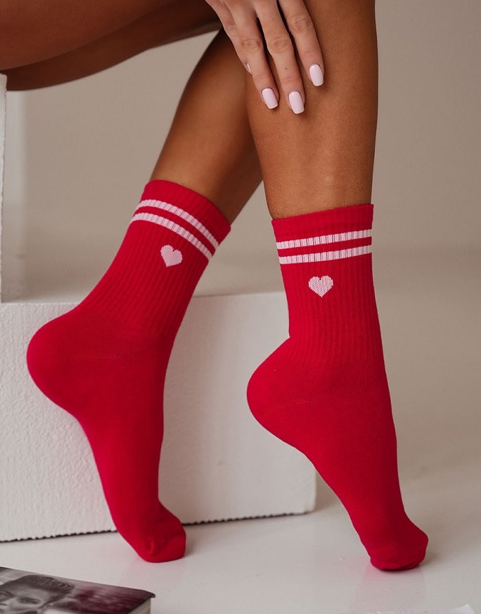 Women's socks "Heart with stripes" Red