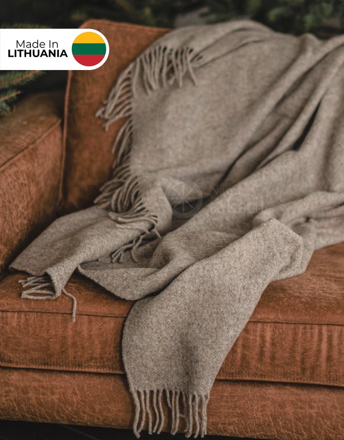 Natural wool blanket "Jaukumas Brown" 140x200 cm
