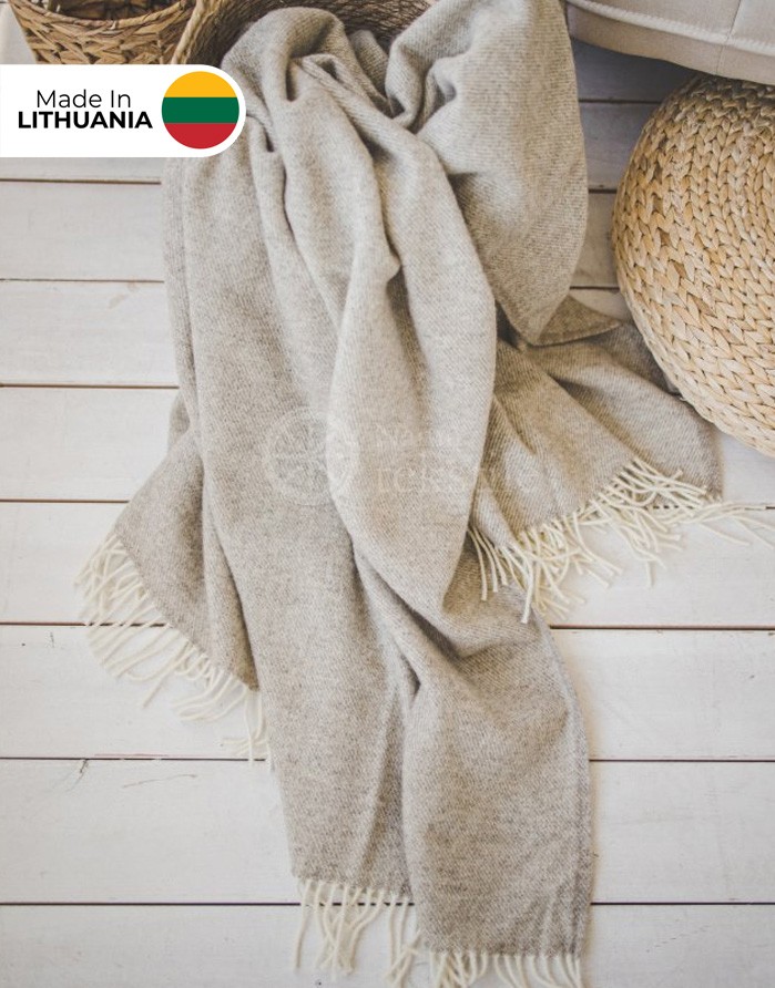 Natural wool blanket "Lines Beige" 140x240 cm
