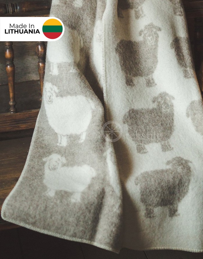 Natural wool blanket "Sheep Beige" 130x200 cm