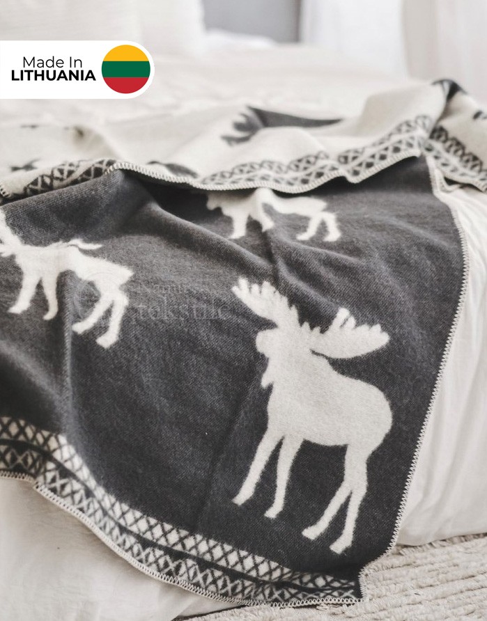 Одеяло из натуральной шерсти "Solid Moose Black" 130x200 cm