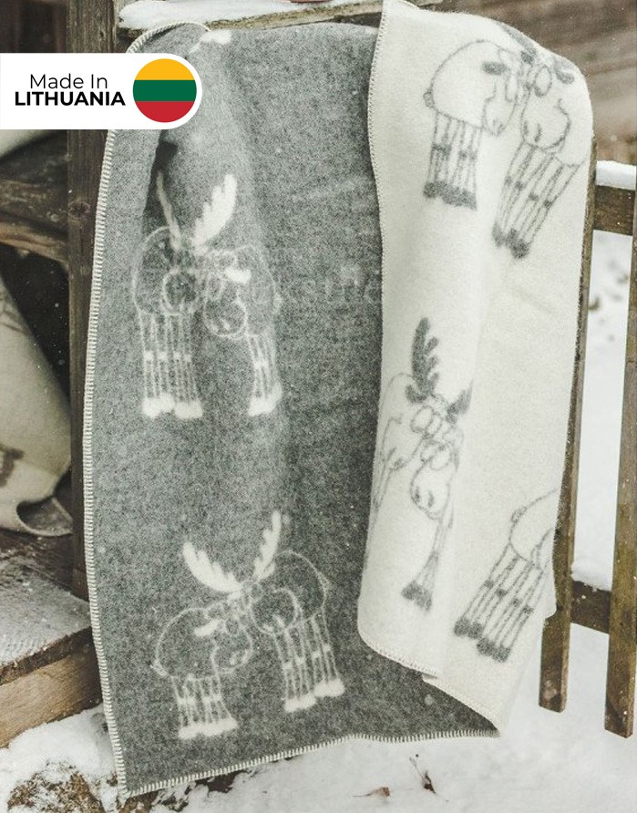 Natural wool blanket "A pair of Moose Grey" 130x200 cm