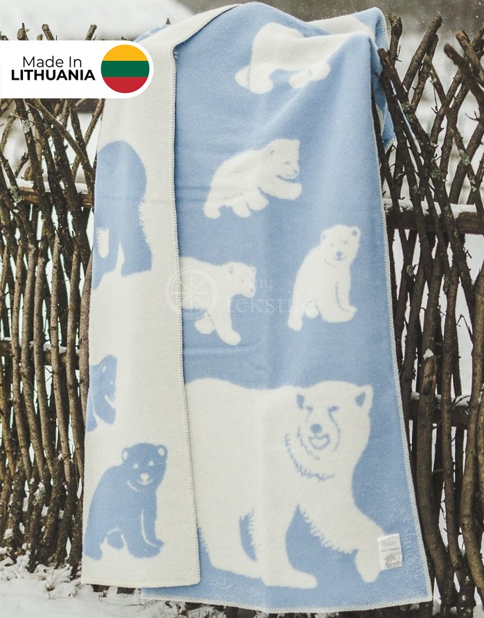 Dabīgas vilnas sega "Bears Blue" 130x200 cm