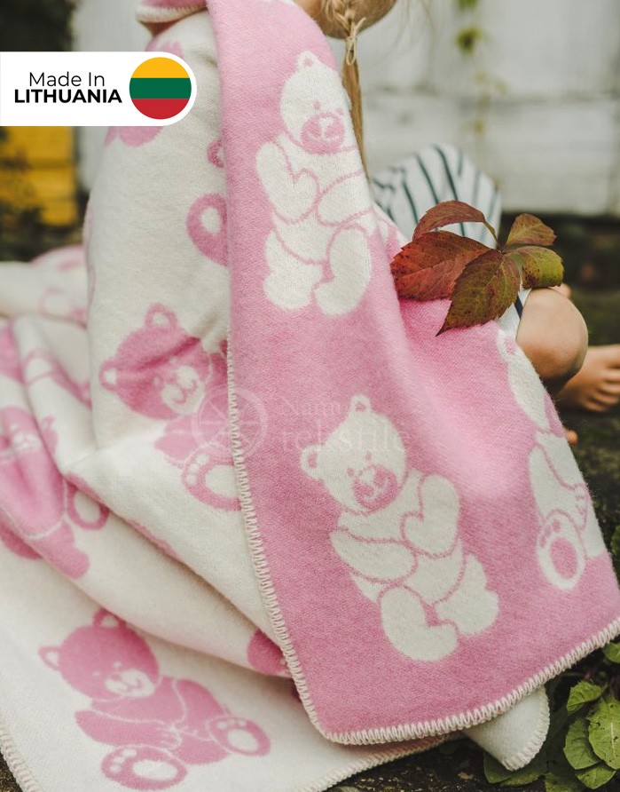 Детский шерстяной плед "Bear Pink" 90x130 см