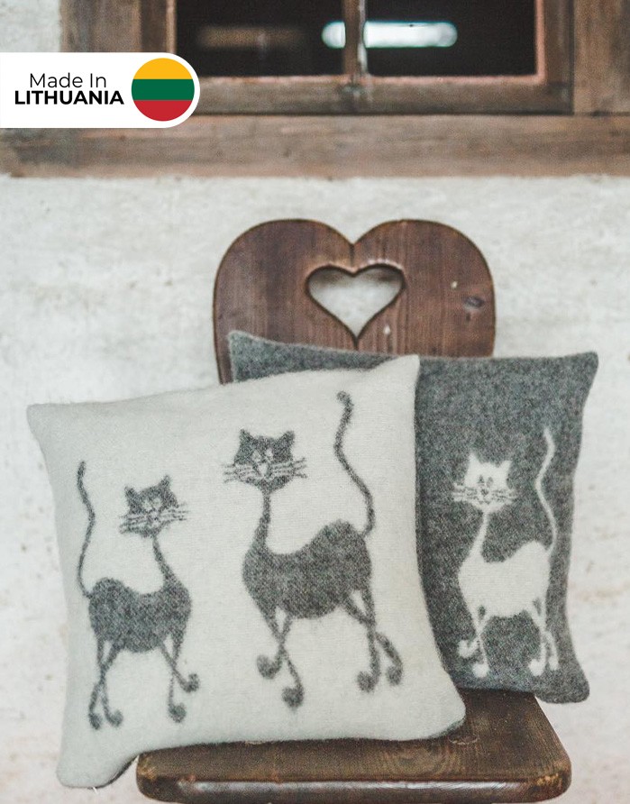 Natural wool pillow "A pair of cats", Grey