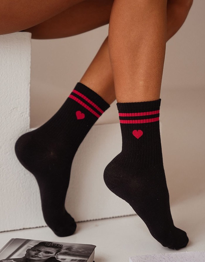 Women's socks "Heart With Stripes Black"