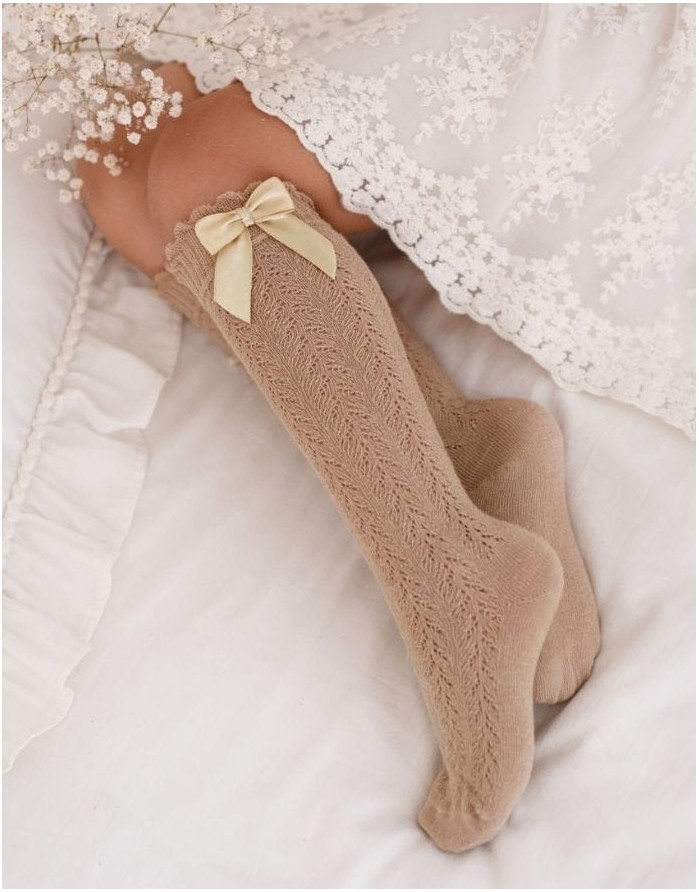 Children's socks "Openwork Knee With a Bow" Beige