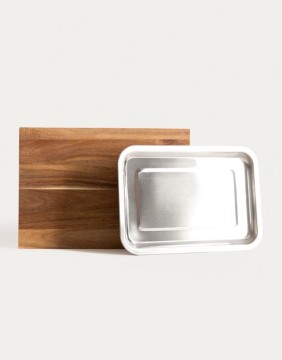 Cutting board with metal container "Mooka Natural" 2vnt