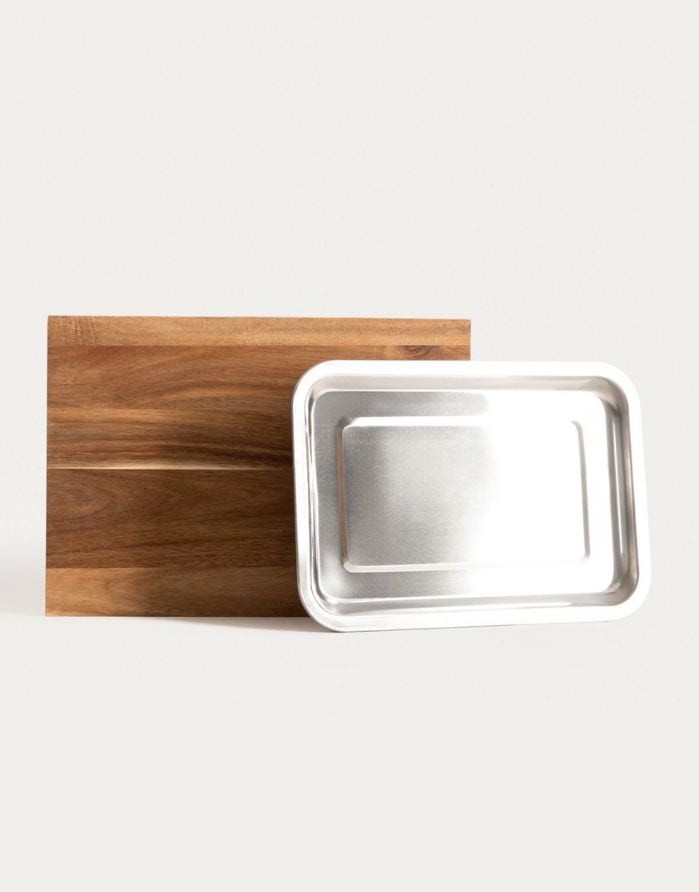 Cutting board with metal container "Mooka Natural" 2vnt