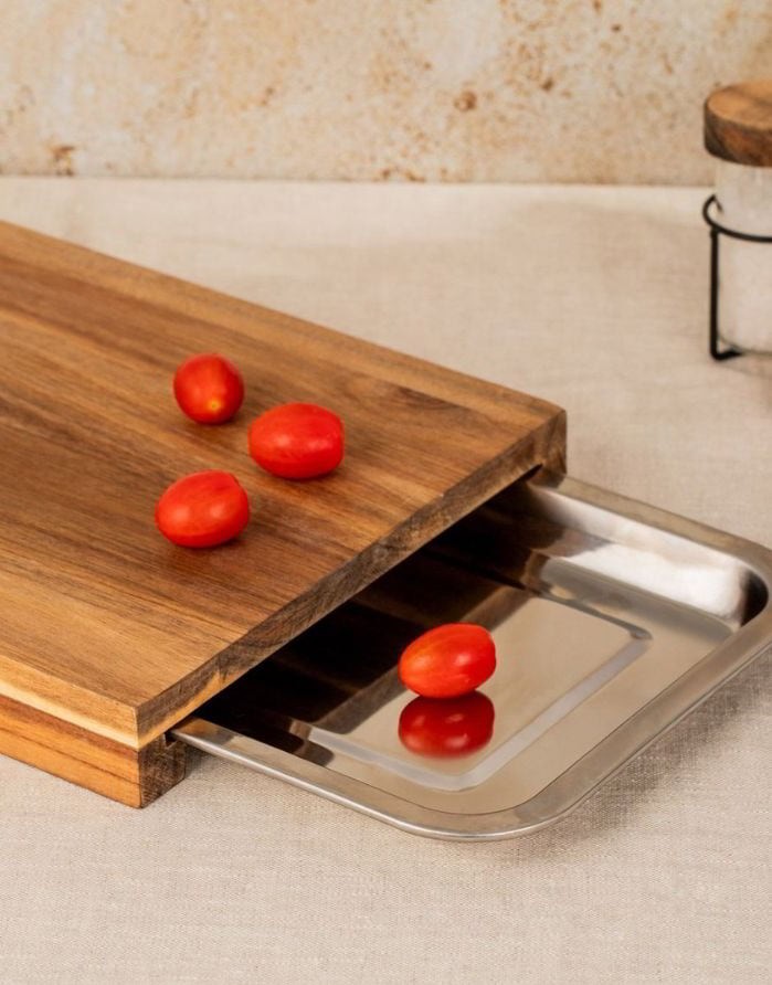 Cutting board with metal container "Mooka Natural" 2vnt