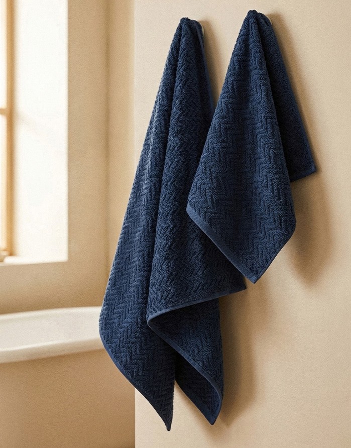 Kokvilnas dvielis "Zigzag Navy Blue"