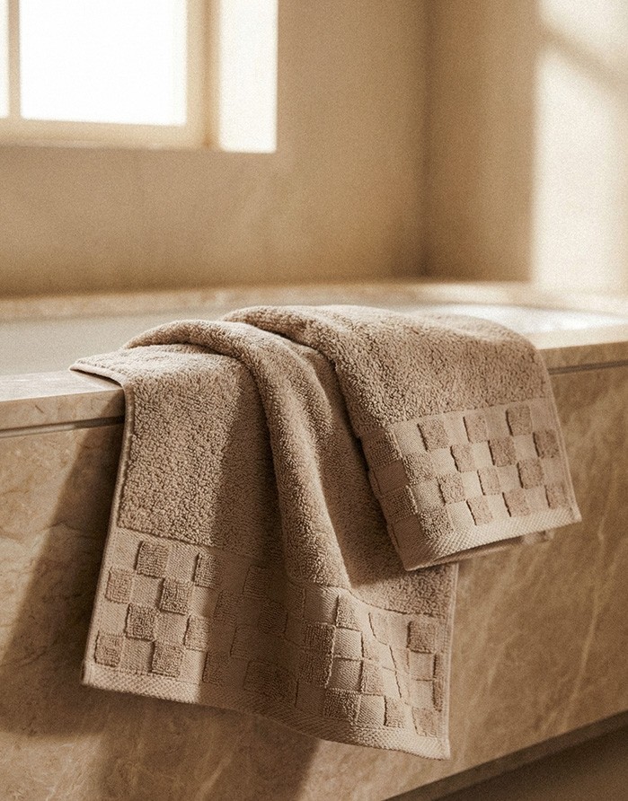Cotton Towel "Grid Taupe"