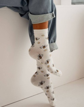 Women's socks "Bees & Flowers Ecru"