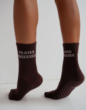 Women's socks "Non Slip Pilates Obsessed Brown"
