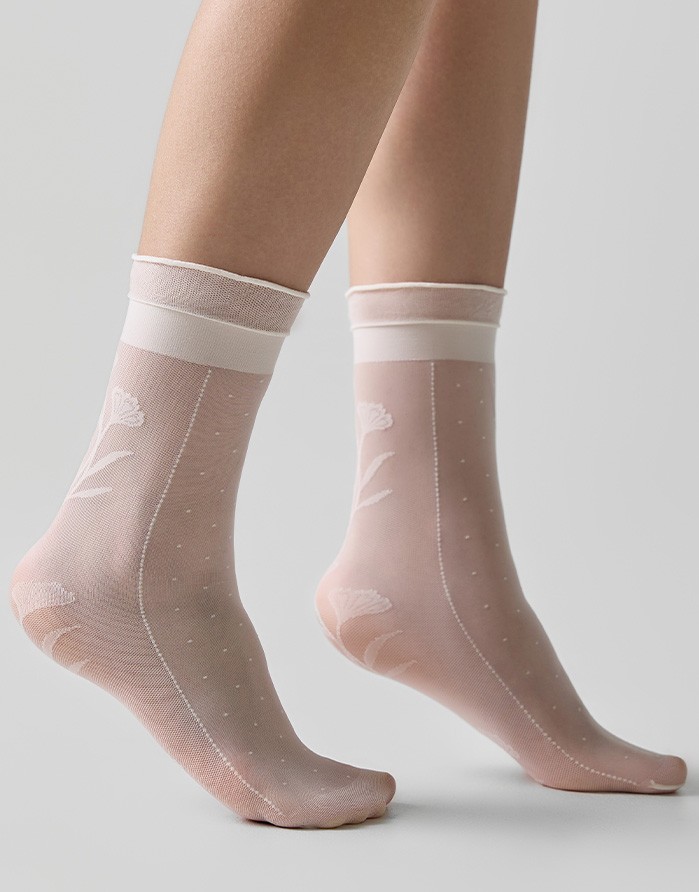 Women's Sheer Socks "Fantasy Flower Panna", 20 Den
