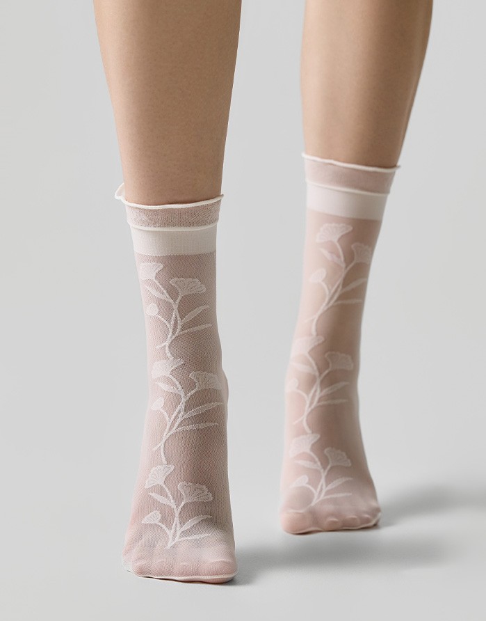 Women's Sheer Socks "Fantasy Flower Panna", 20 Den