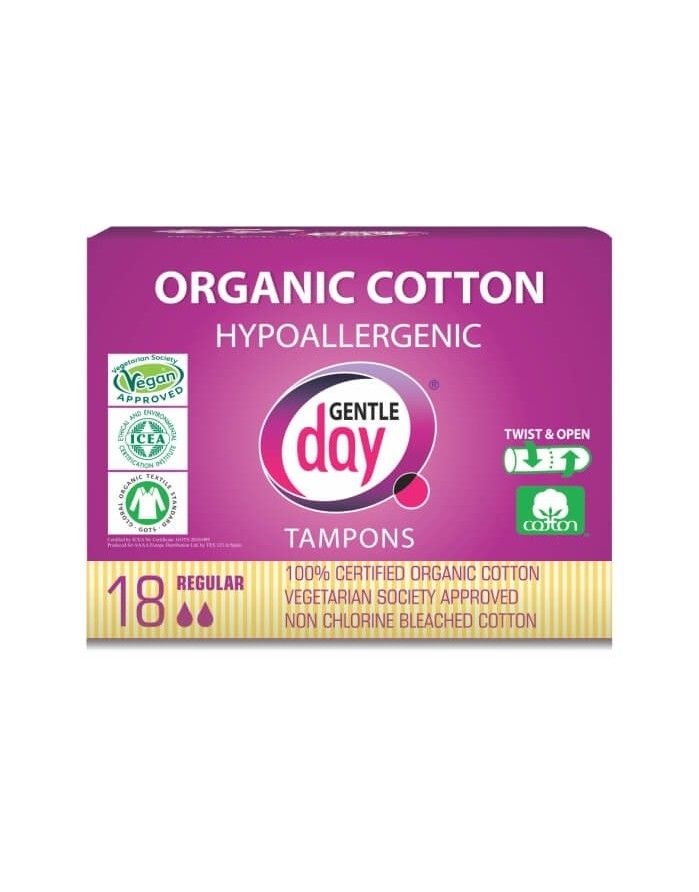 Organic cotton hypoallergenic GENTLE DAY tampons, Regular 18 pcs